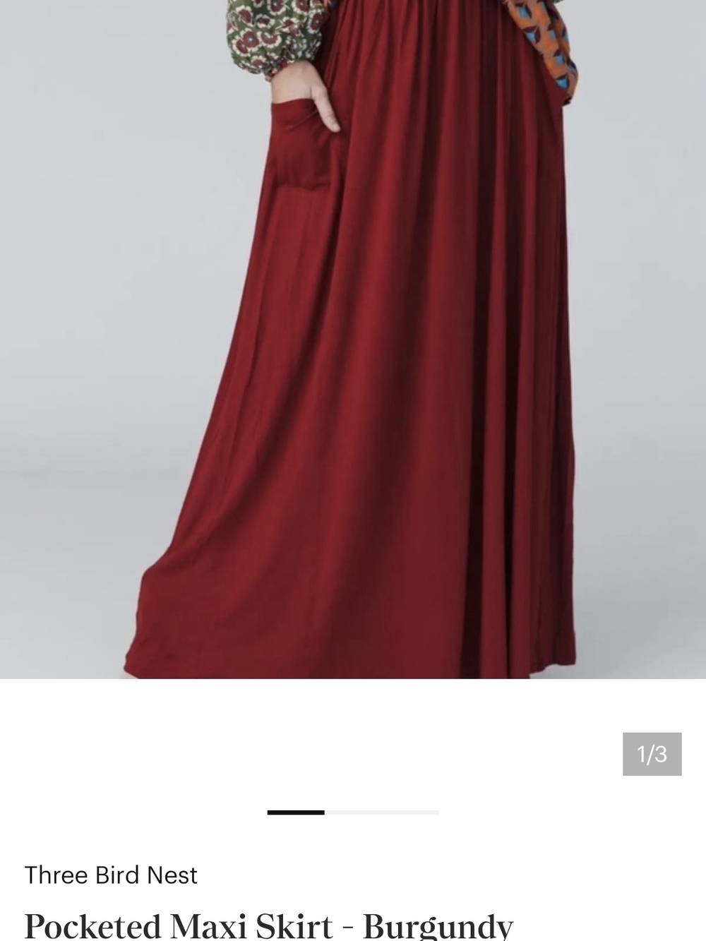 Three Bird Nest Deep Burgundy Pocketed Maxi Skirt
